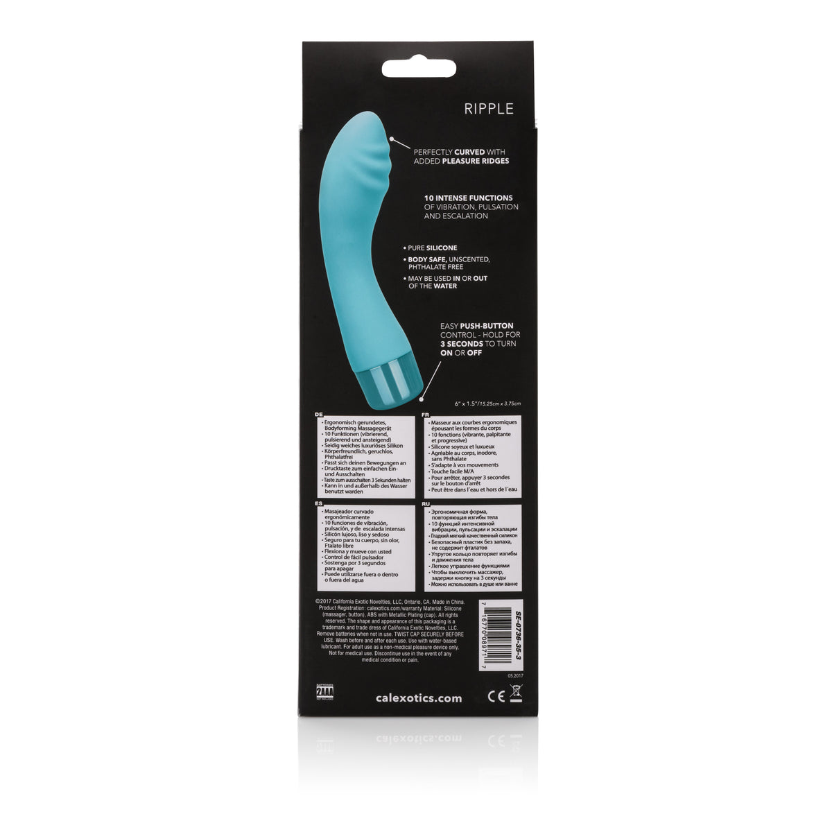 Eden Ripple Flexible G-Spot Vibrator packaging with features and instructions for optimal use.