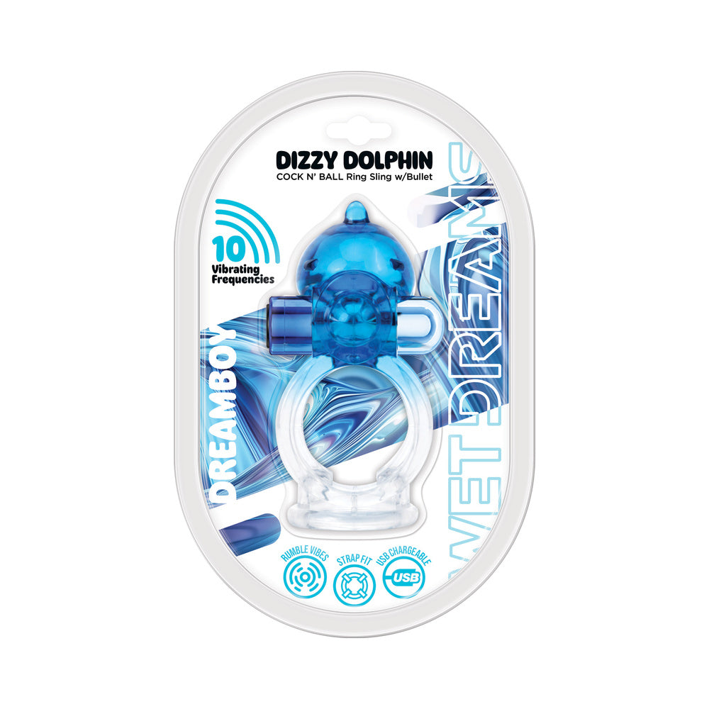 Wet Dreams Dizzy Dolphin Jelly Cock and Ball Sling Blue