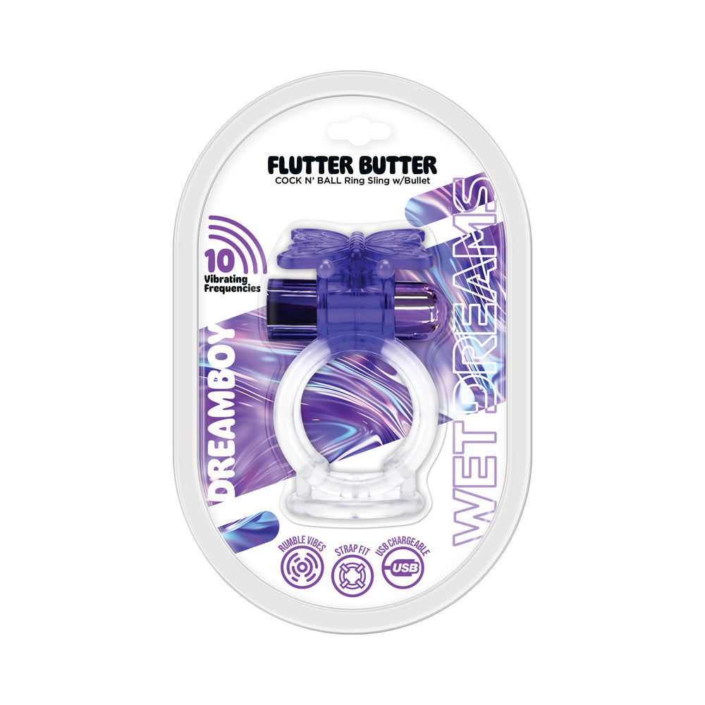 Wet Dreams Flutter Butter Cock and Ball Sling Purple