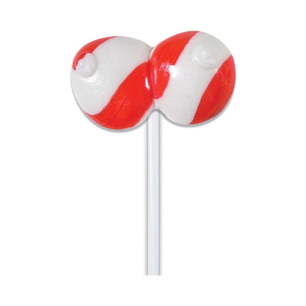 Horny Christmas Jingle Boobs Boobie Shaped Lollipop depicting a playful holiday novelty candy.