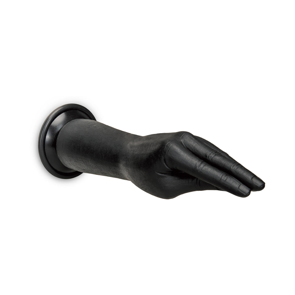 B-vibe Essentials Silicone Hand Fisting Dildo Black in a hand-shaped design, perfect for exploring fisting sensations.