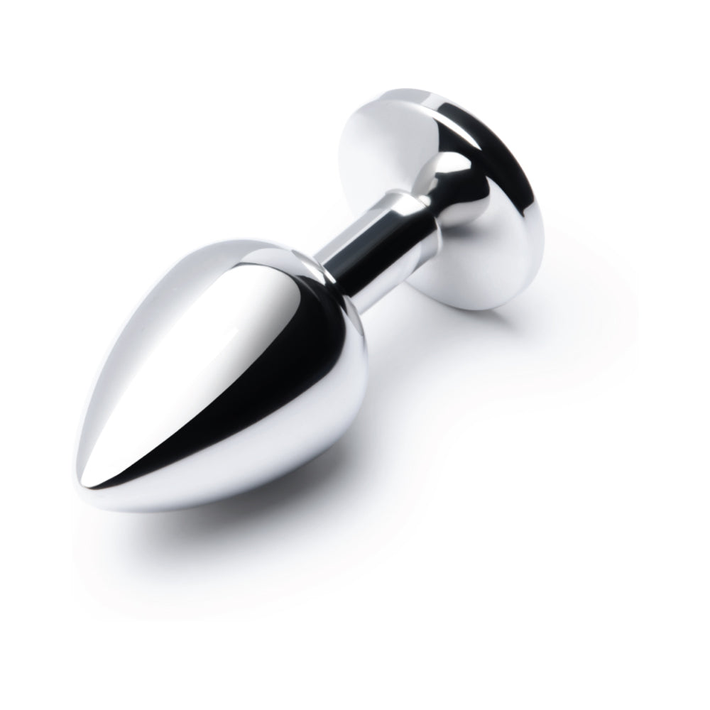 b-Vibe 3.25 Inch Stainless Steel Jewel Butt Plug Red showcased on a white background, highlighting its smooth finish.