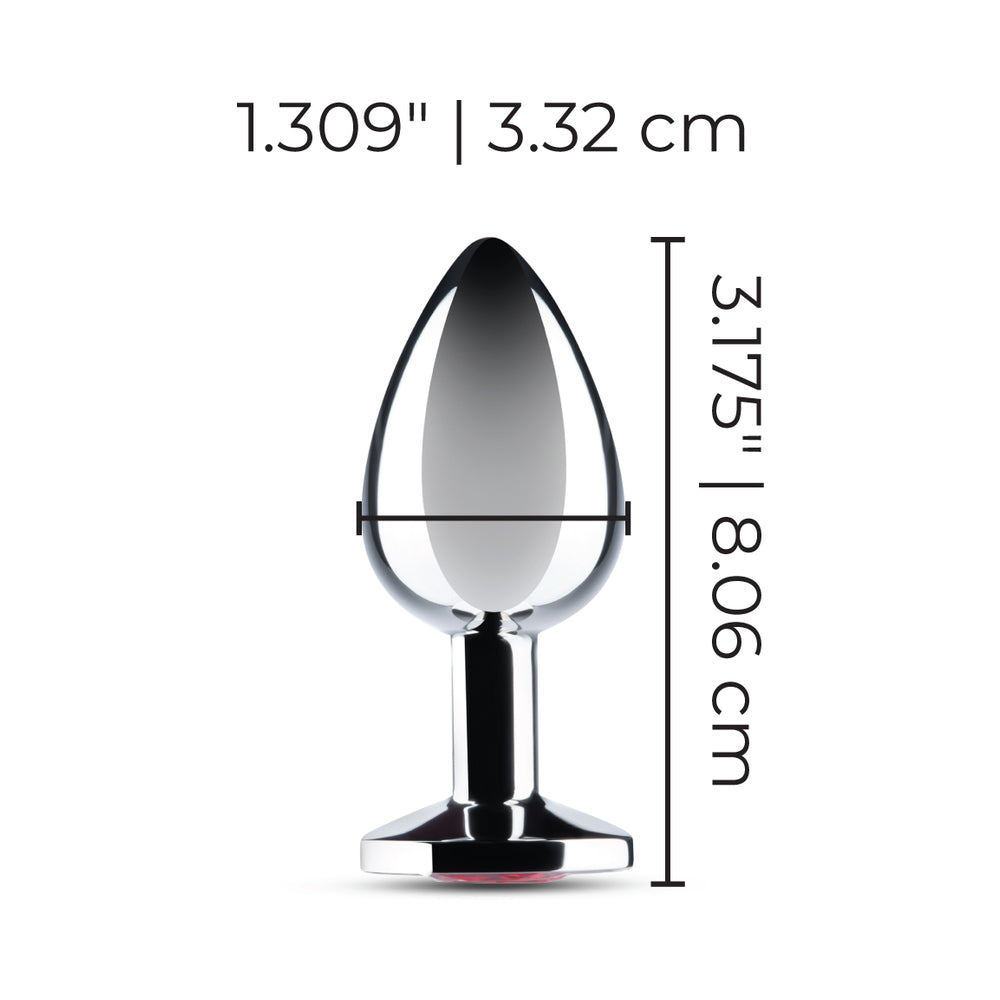 b-Vibe 3.25 Inch Stainless Steel Jewel Butt Plug Red dimensions and size comparison chart.