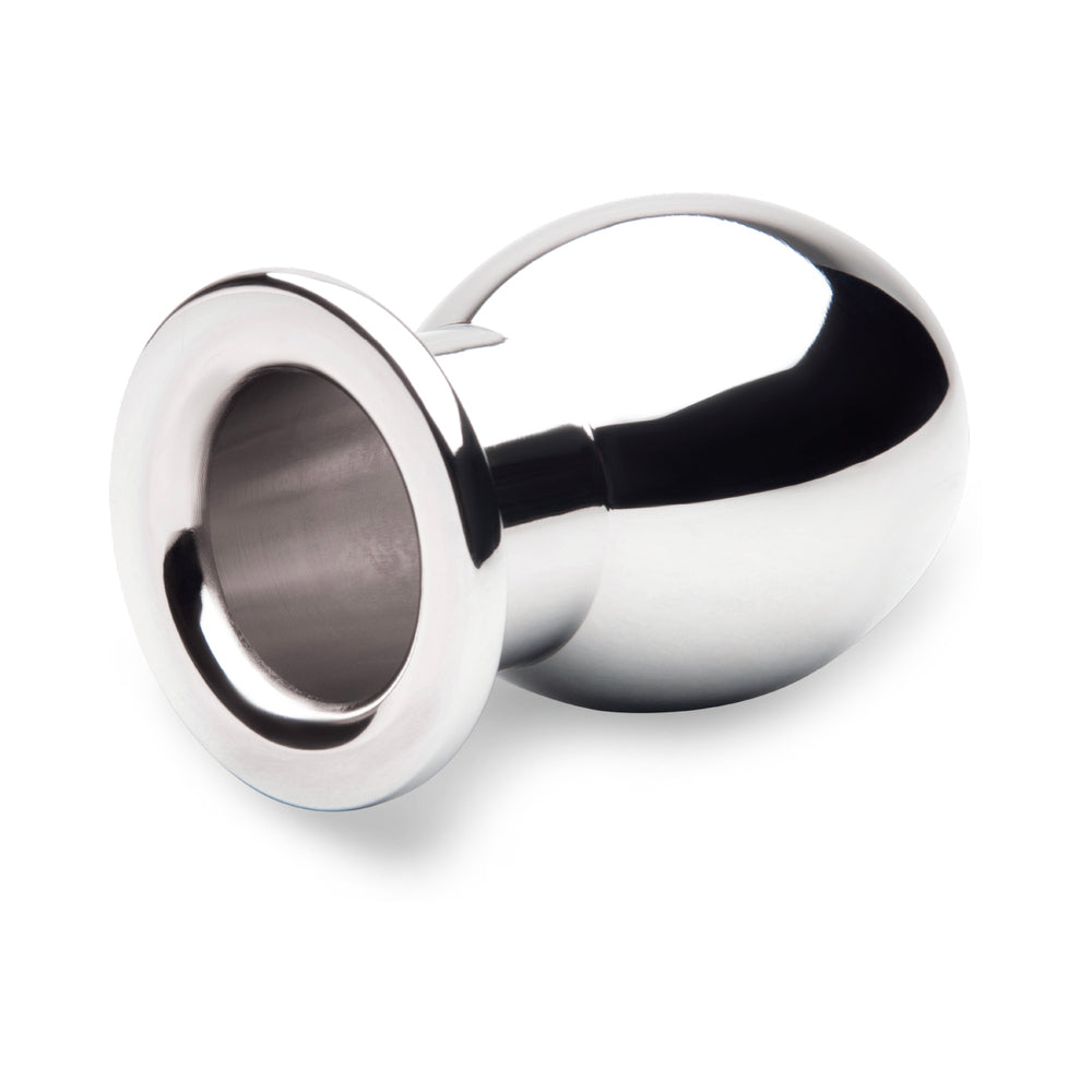 B-vibe Essentials 3 Inch Aluminum Hollow Tunnel Butt Plug on a white background.