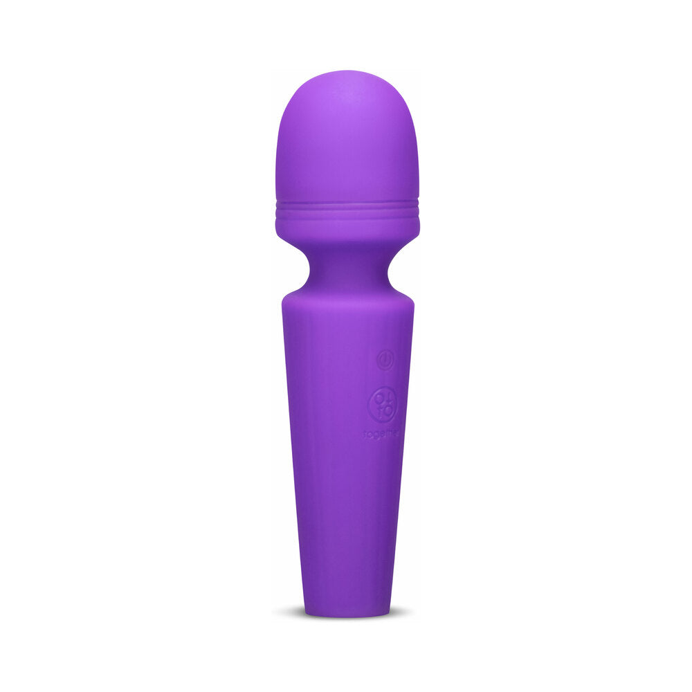 Together Glow On The Go Mini Wand Vibrator Purple featuring a compact, soft silicone design for portable pleasure.