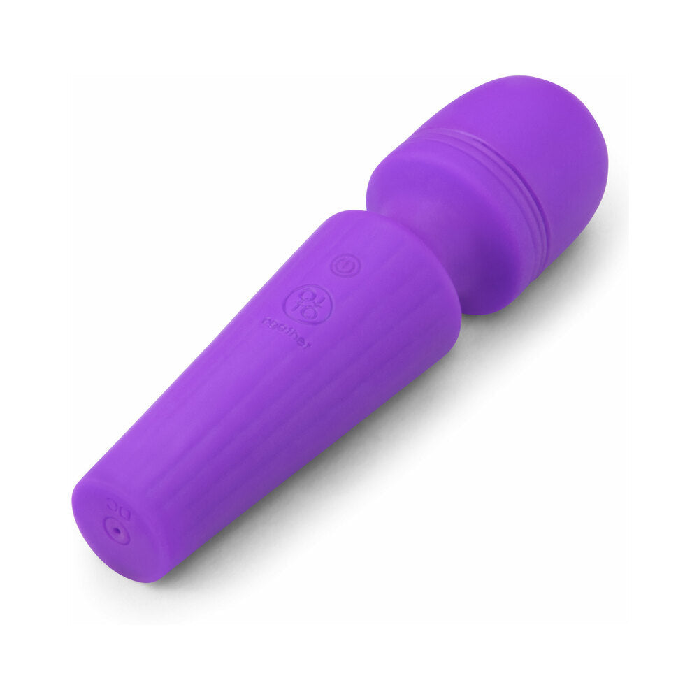 Together Glow On The Go Mini Wand Vibrator Purple on a white background, showcasing its soft silicone design.