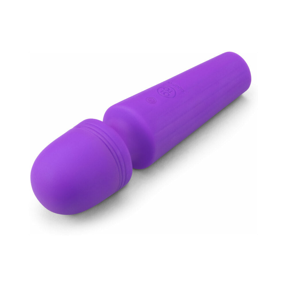 Together Glow On The Go Mini Wand Vibrator Purple lying on a white background with a soft silicone finish.