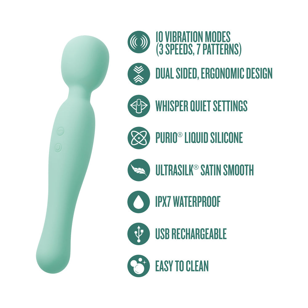 Blush Collection Amelia Massage Wand Seafoam features dual-sided ergonomic design and 10 vibration settings.