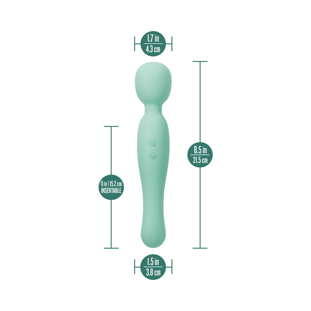 Blush Collection Amelia Massage Wand Seafoam dimensions showing 1.7 in, 6 in insertable, and 8.5 in height.
