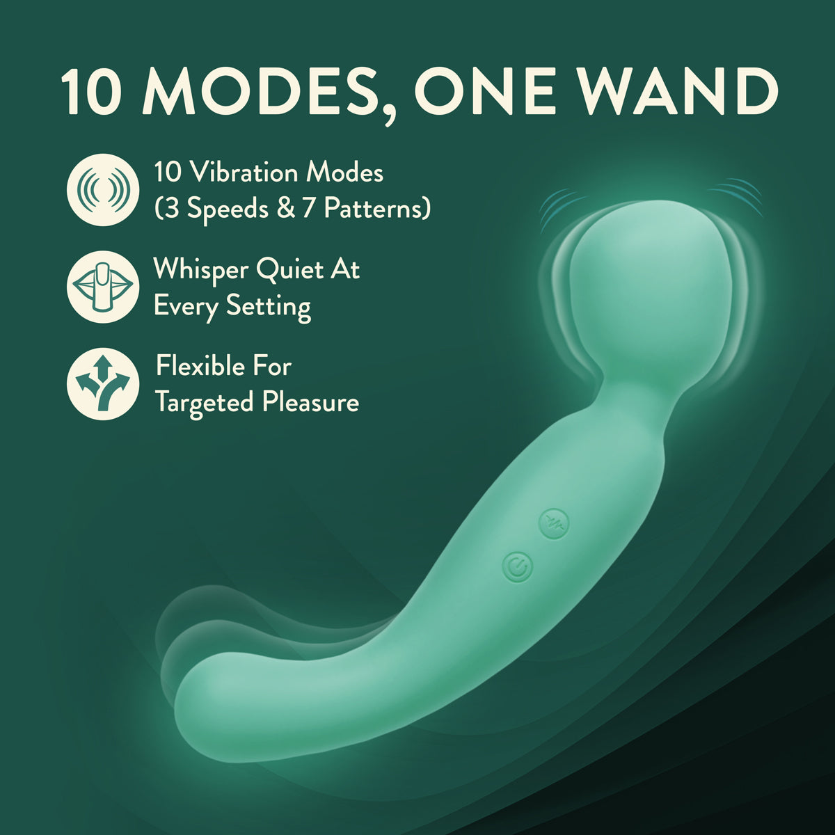 Blush Collection Amelia Massage Wand Seafoam showcasing 10 vibration modes for versatile pleasure.