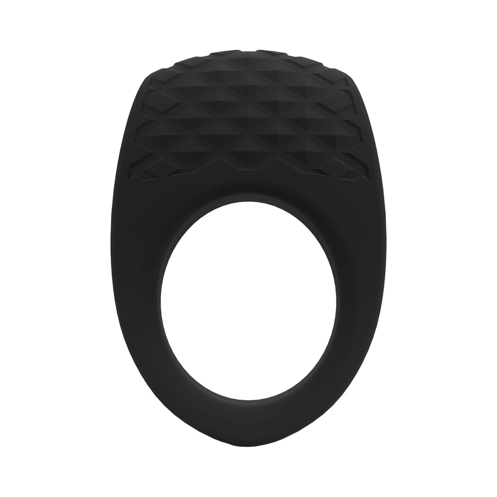 Screaming O Big O Pro Blaster Vibrating Ring Black shown from above with a textured silicone design.