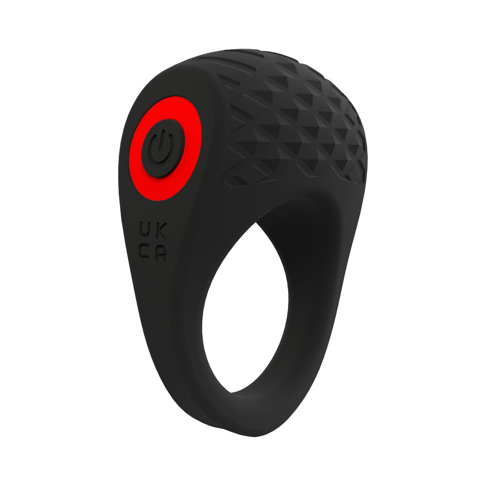 Screaming O Big O Pro Blaster Vibrating Ring Black shown with a textured design and power button.