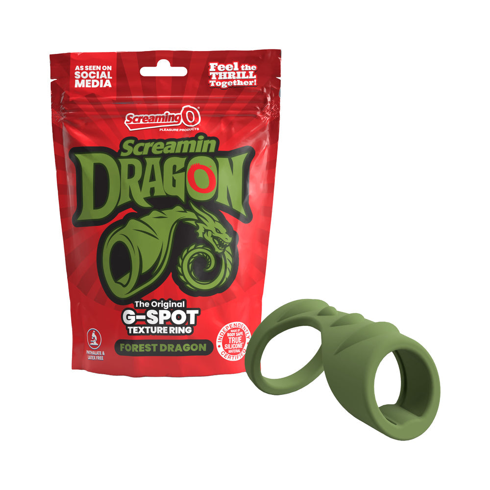 Screamin' Dragon Forest Dragon G-spot Texture Ring Green packaging with textured ring on a white background