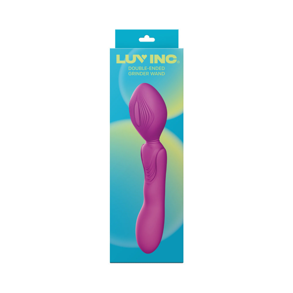 Luv Inc GW89 Double-Ended Grinder Wand Purple packaging on a colorful background.