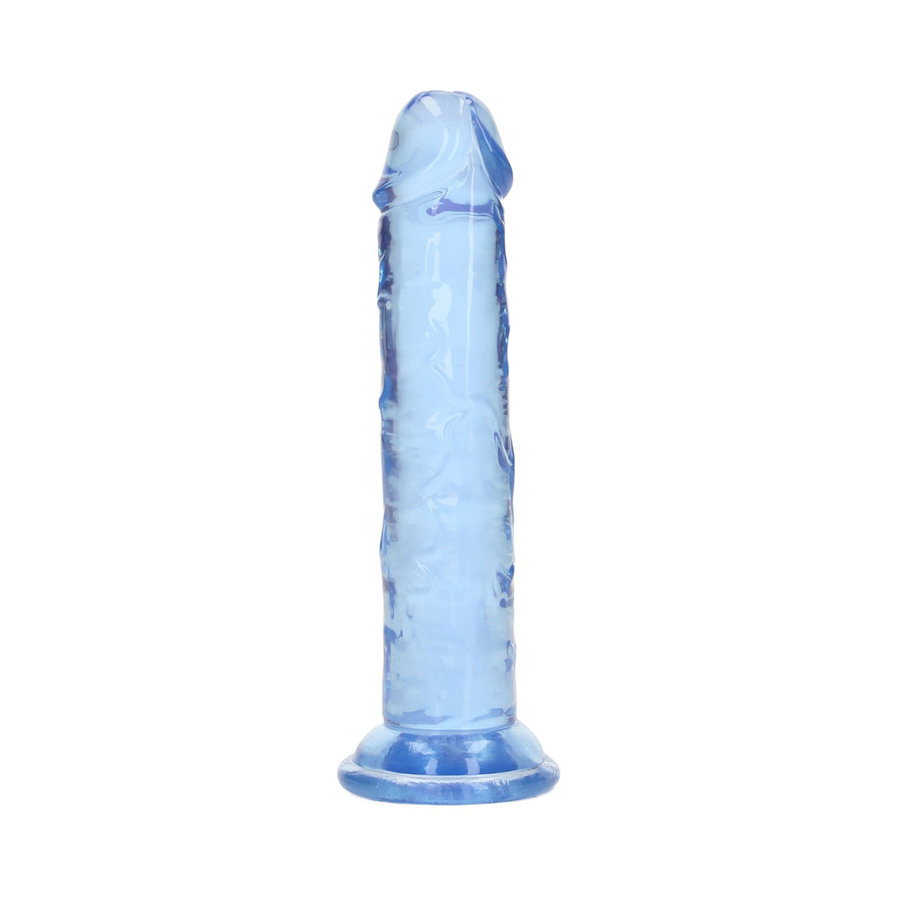 Realrock Realistic Dildo 5 Inch Blue showcasing a smooth, translucent blue design with a lifelike shape.