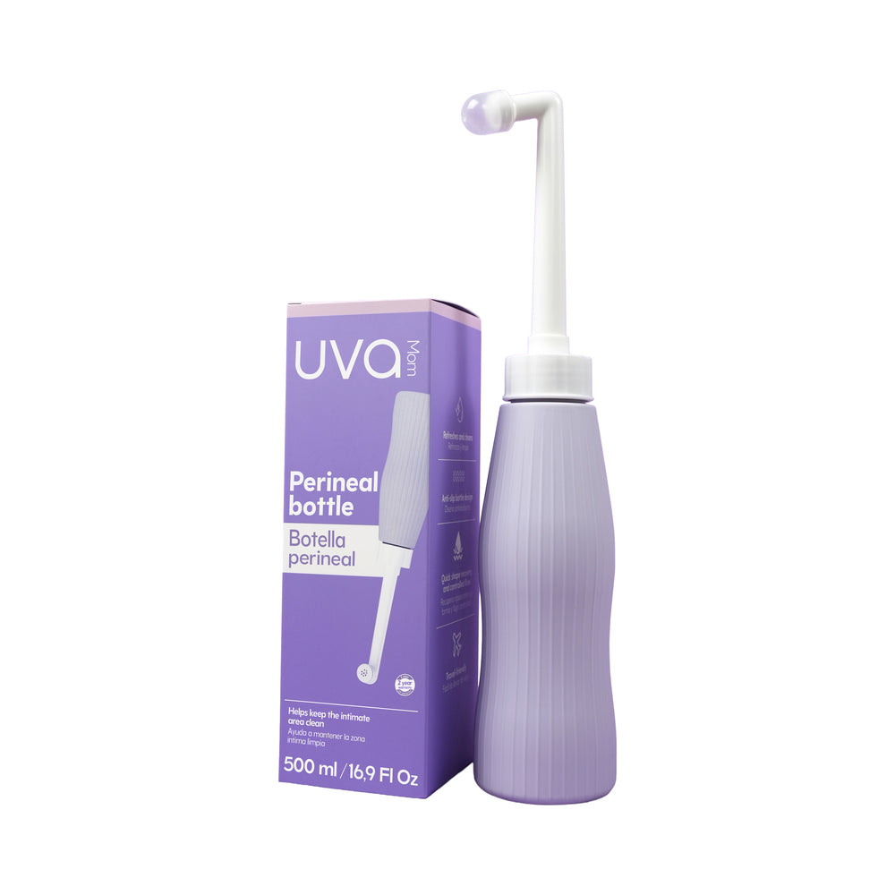 Uva Vaginal & Perineal Wash Bottle with angled nozzle for gentle cleansing in elegant purple packaging.