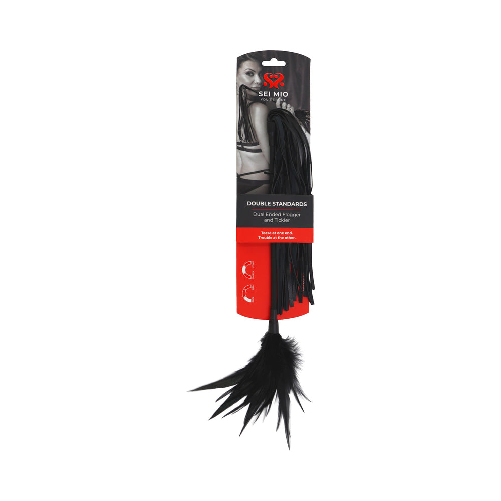 Sei Mio Double Standards Whip and Tickler, a dual-ended flogger and tickler for playful sensation play.