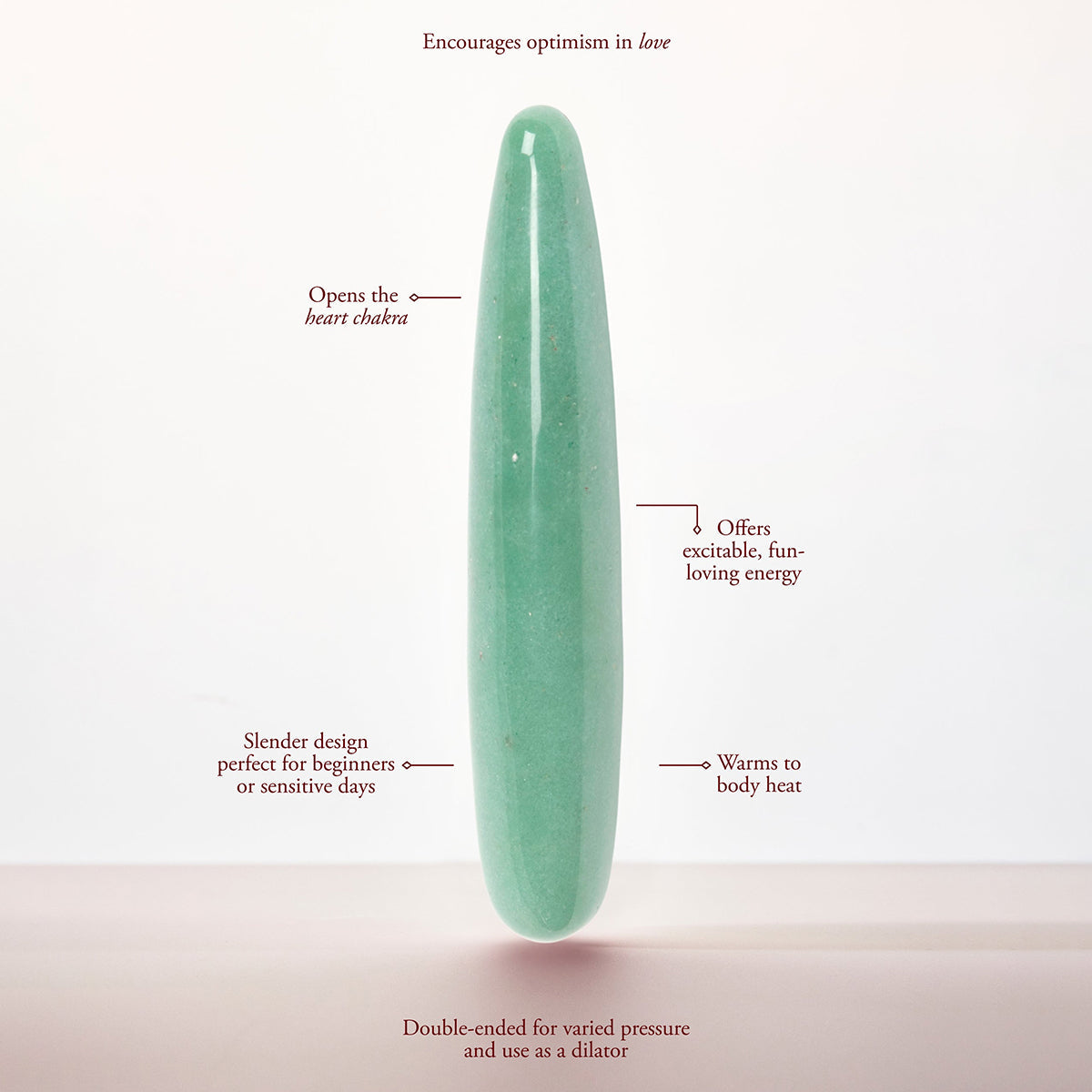 Chakrubs Indian Jade Slim Crystal Dildo showcasing its slender design and healing properties.