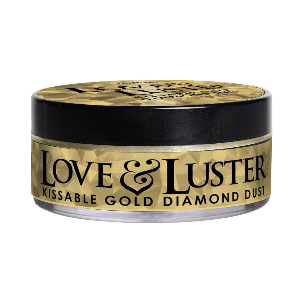 Sensuva Love & Luster Kissable Diamond Dust 2 Oz Jar Gold for a shimmering glow and sensual experience.