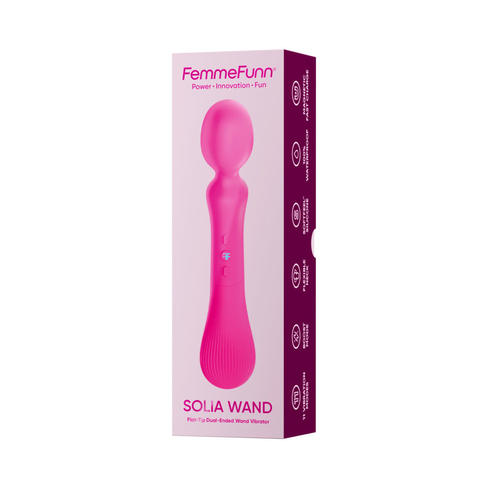 FemmeFunn Solia Wand Massager Pink packaged in a sleek design for relaxation and pleasure.