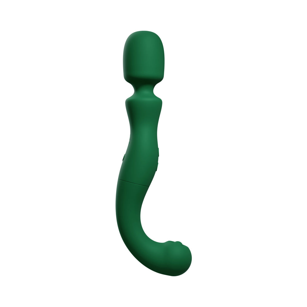 FemmeFunn Naya Wand Massager Dark Green side view on white background.