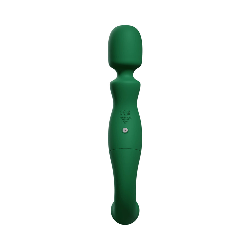FemmeFunn Naya Wand Massager Dark Green side view showcasing its elegant design and ergonomic shape.