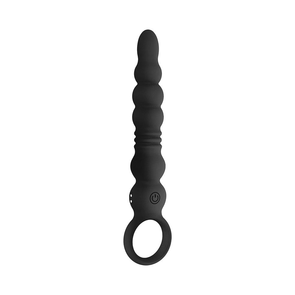 Nasstoys Thruster Silicone Thrusting Vibrator Black featuring a beaded texture and easy-to-insert design.