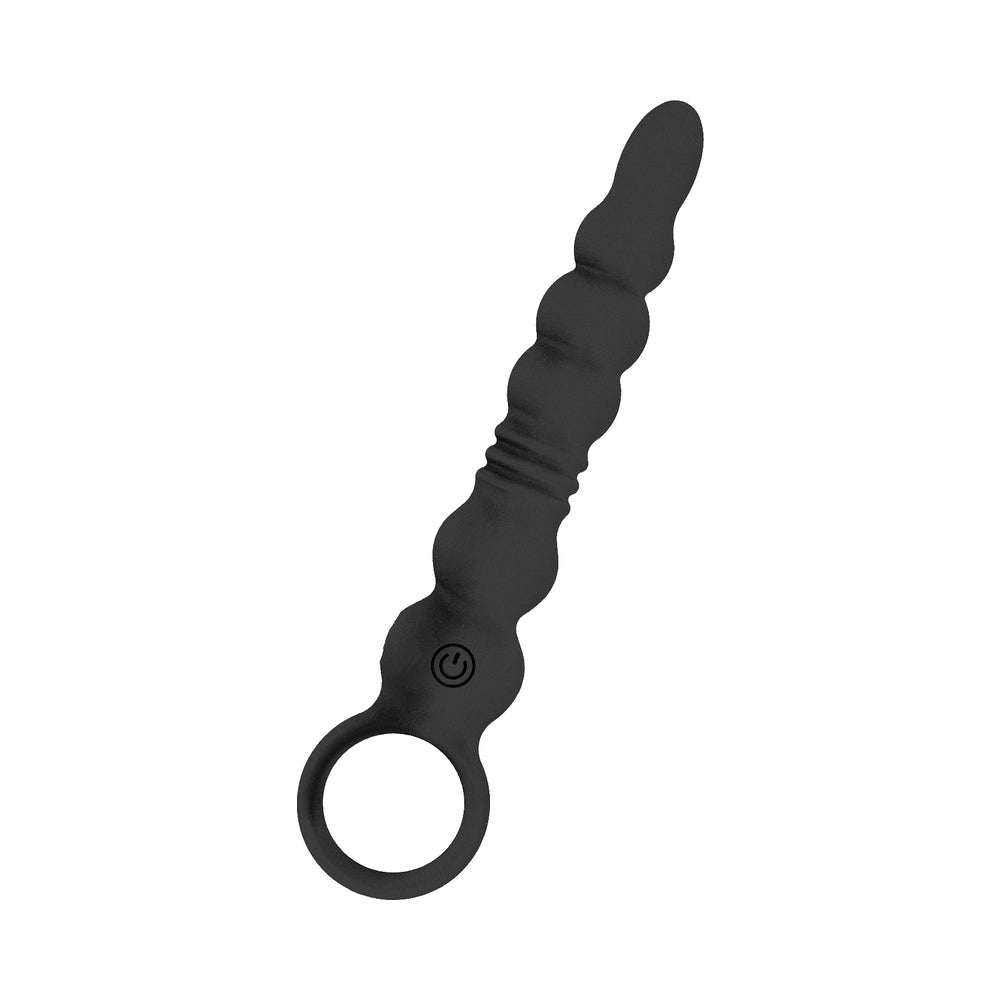 Nasstoys Thruster Silicone Thrusting Vibrator Black with beaded texture and ergonomic design.