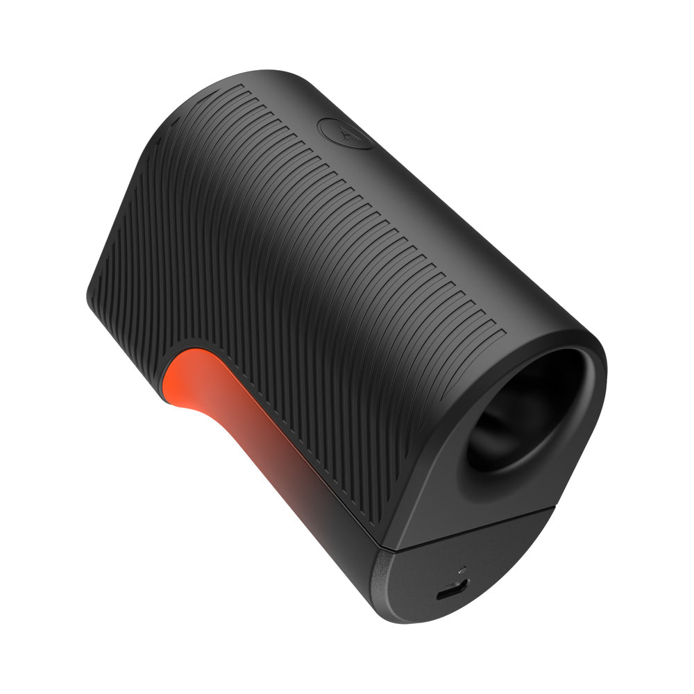 Arcwave Air Pulse Masturbator Black side view showcasing its ergonomic design and open sleeve for intense stimulation.