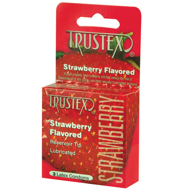Trustex Flavored Condoms Strawberry 3 Pack with strawberry flavor and reservoir tip packaging.
