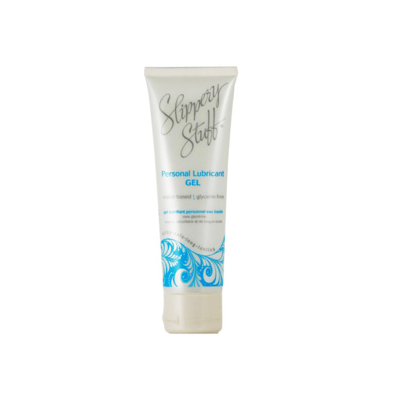 Slippery Stuff Gel Water-Based Lubricant 4 Oz tube with decorative design for smooth, long-lasting glide.