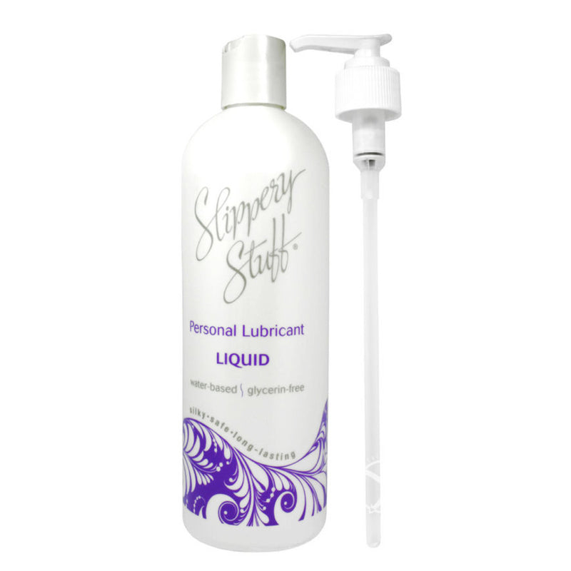 Slippery Stuff Liquid Water-Based Lubricant 16 Oz bottle with pump for easy application and smooth glide.