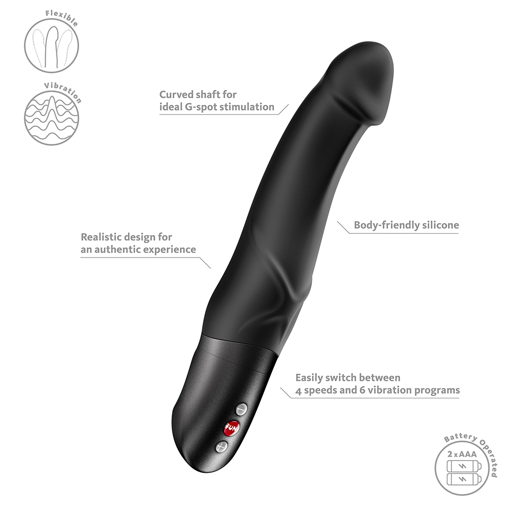 Fun Factory Mr Boss G-Spot Vibrator Black with curved shaft for ideal stimulation, made from body-friendly silicone.