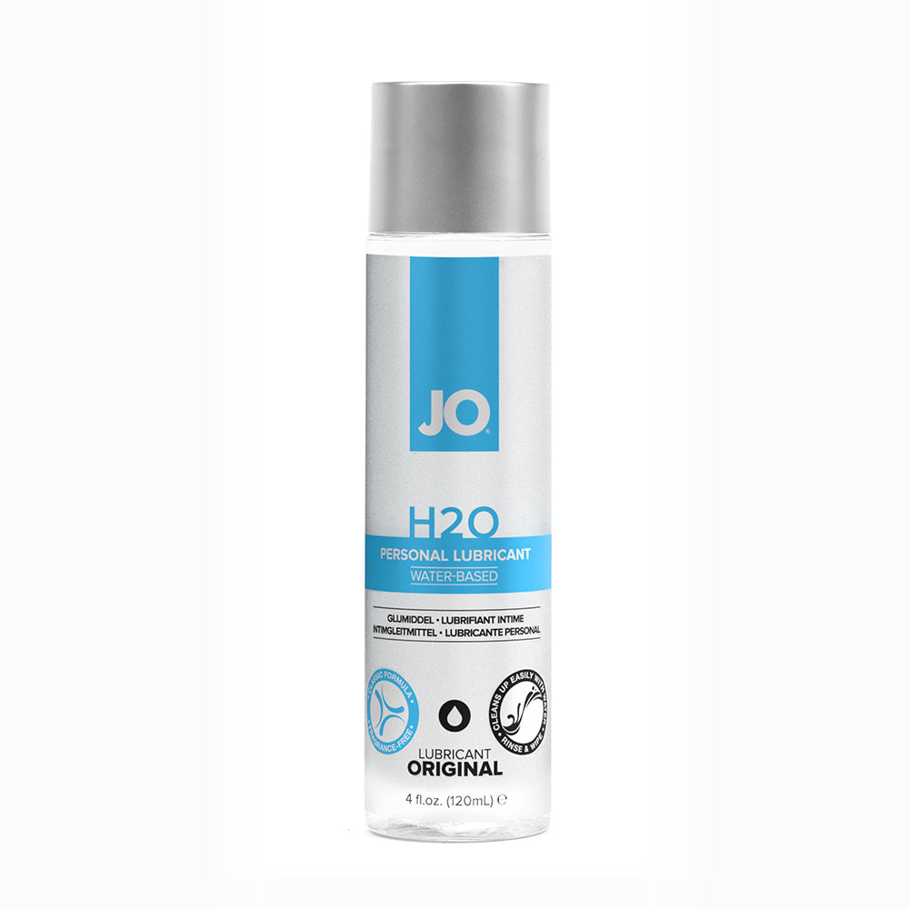 JO H2O Original Water-Based Lubricant 4 Oz bottle with a sleek design for intimate comfort.