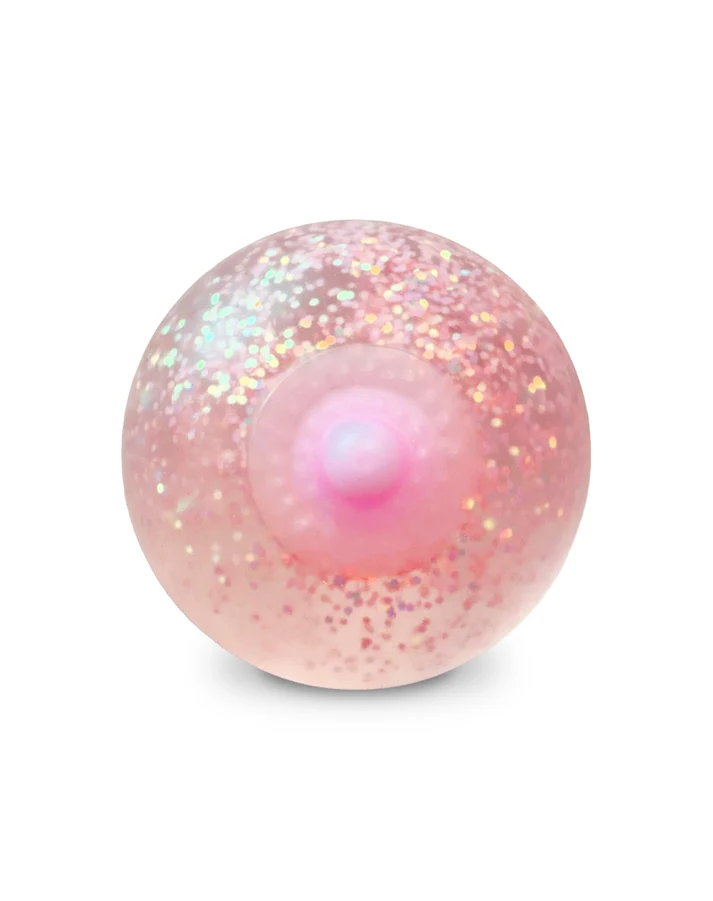 Little Genie Doh-Lightful Boob Squishy Fidget Toy in a glittery pink design for stress relief.