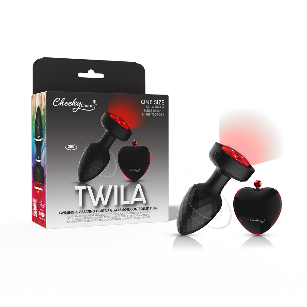 Viben Twila Light Up Rotating Vibrating Anal Plug in packaging with remote control and glowing features.
