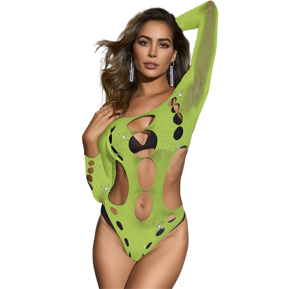 Black Pearl Bling Cut Out Teddy Lime in bold lime color with cut out detailing, perfect for confident style.