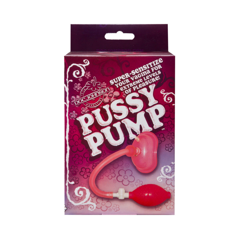 Pussy Pump Pink Doc Johnson packaging showing body-safe suction device for enhanced sensitivity.