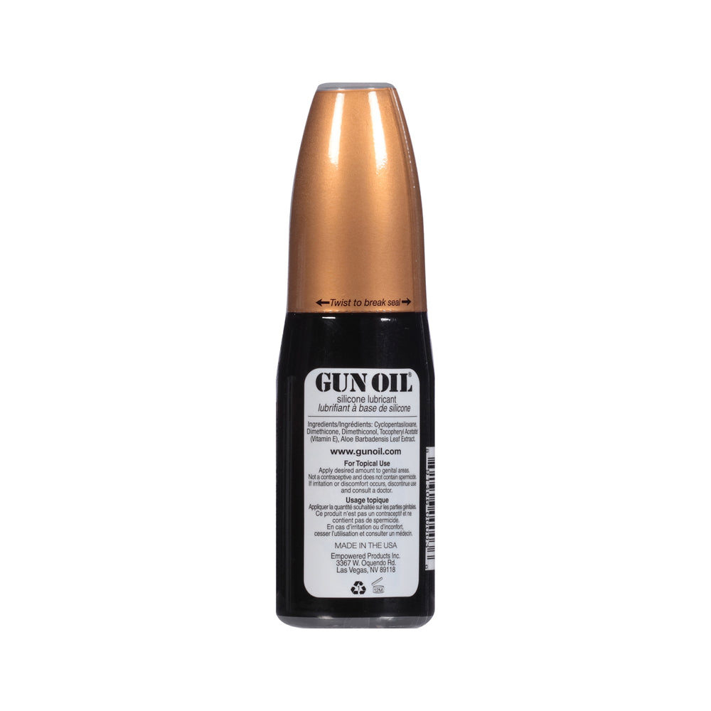 Gun Oil Silicone Lubricant 2 Oz bottle featuring a sleek design and clear product information on the label.