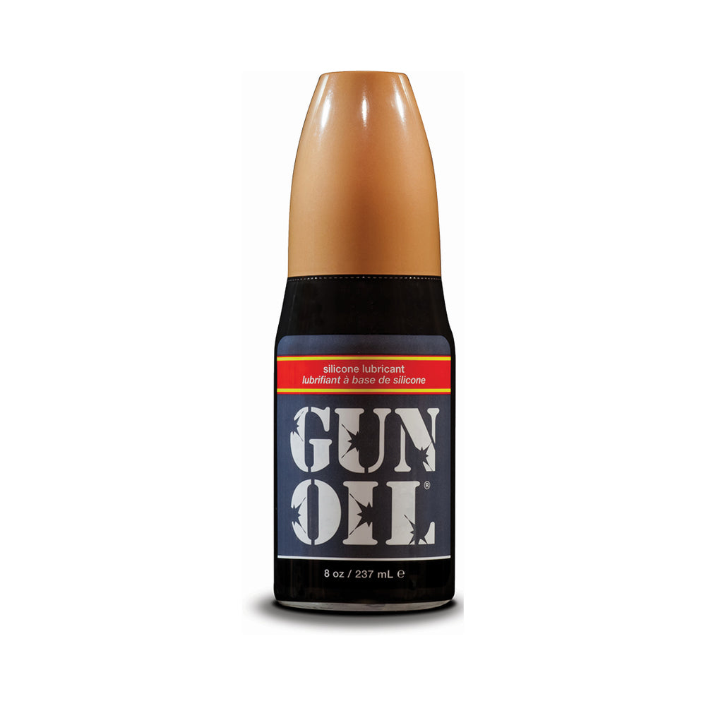 Gun Oil Silicone Lubricant 8 Oz bottle showcasing the silicone-based formula for smooth glide and long-lasting performance.