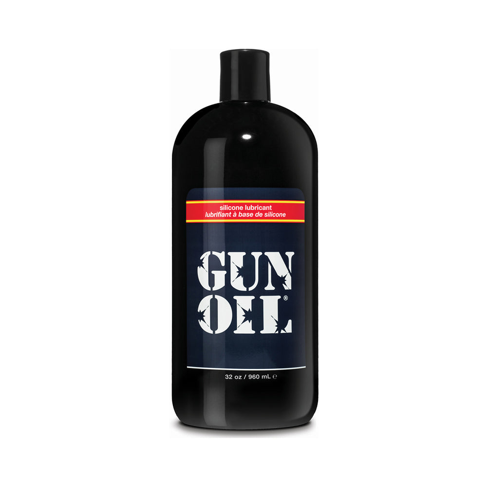 Gun Oil Silicone Lubricant 32 Oz bottle with a sleek design for smooth, long-lasting glide and superior performance.