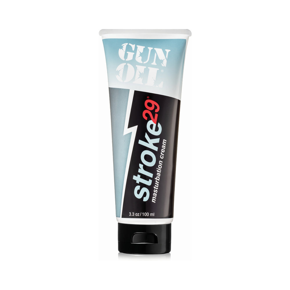 Gun Oil Stroke 29 Masturbation Cream 3.3 Oz in a tube with blue and black design.
