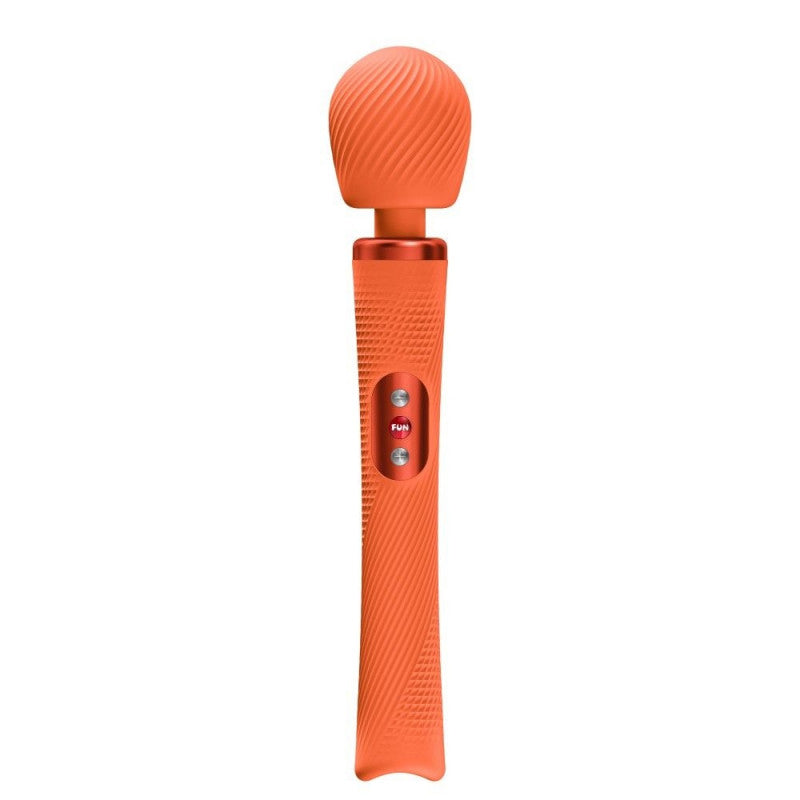 Fun Factory Vim Wand Massager Orange showcasing its textured design and controls for intense pleasure and relaxation.