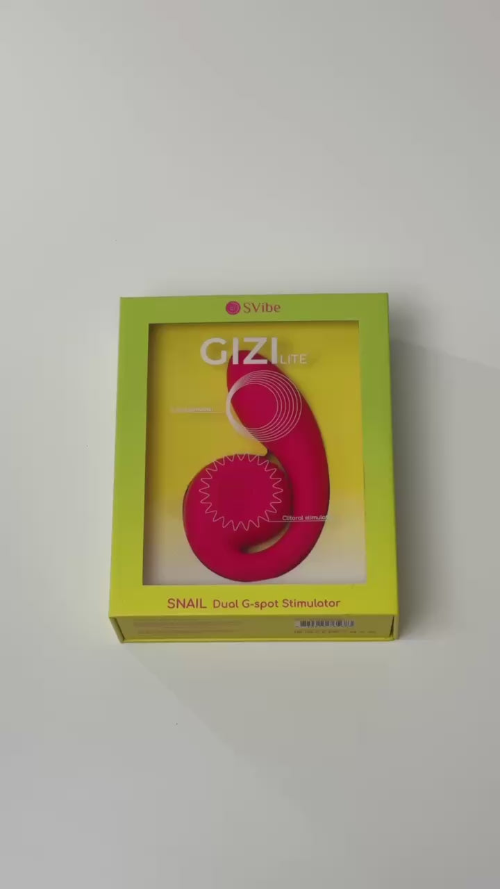 SVibe Snail Gizi Lite Dual G-spot Vibrator Sweet Dragonfruit in its packaging on a white background.
