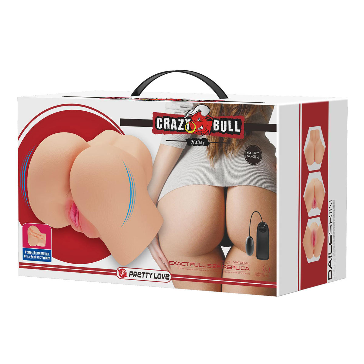 Pretty Love Hailey Realistic Vagina and Ass Masturbator packaging showcasing lifelike design and multi-speed bullet vibrator.