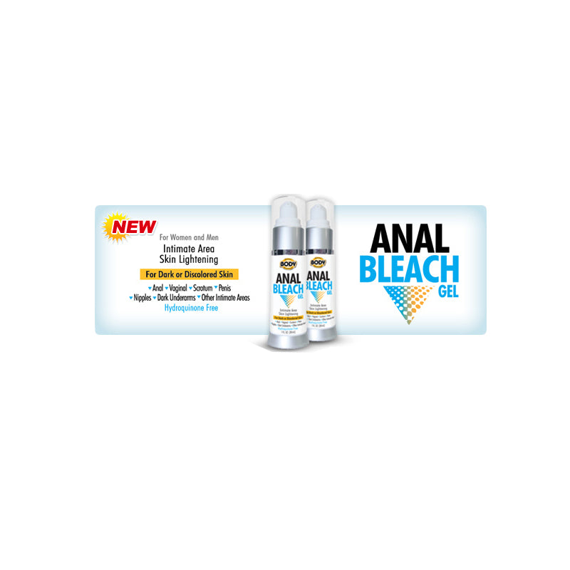 Anal Bleach Gel 1 Oz Body Action packaging for intimate area skin lightening, suitable for men and women, hydroquinone-free.