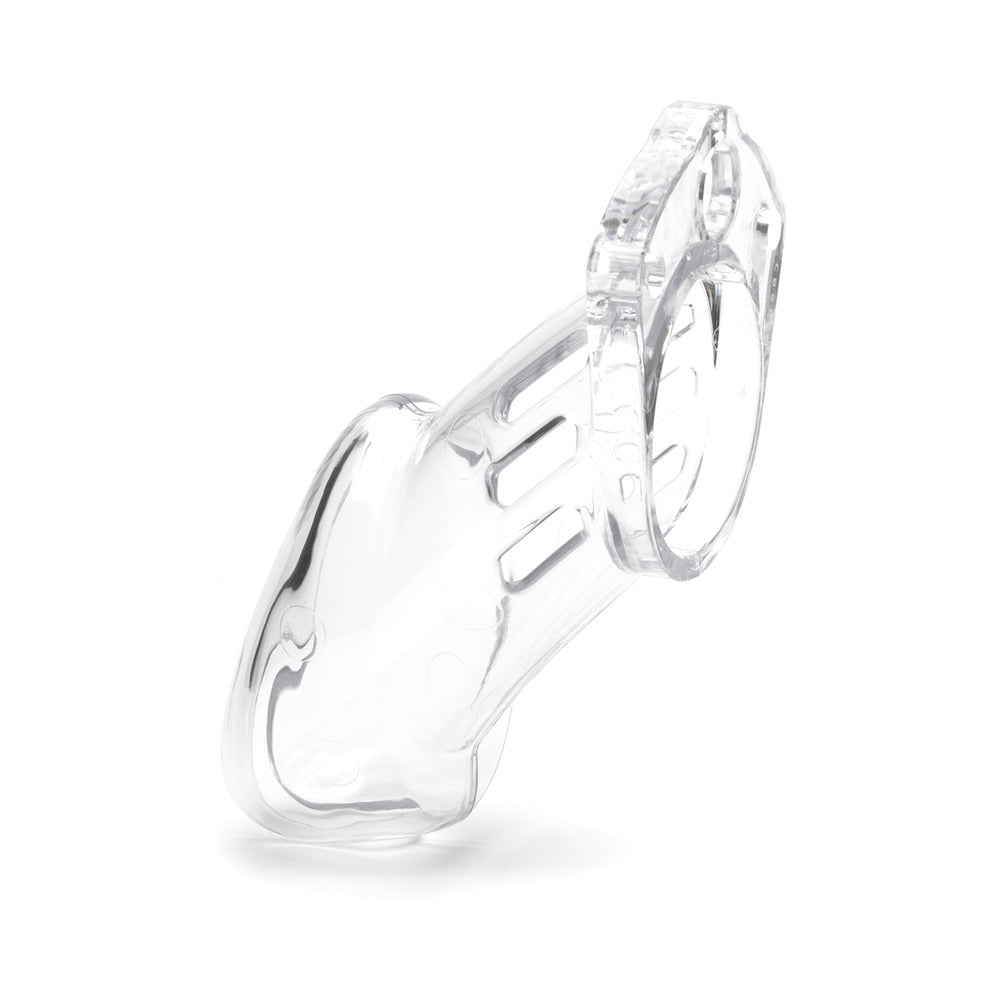 CB-6000 Clear Male Chastity device showcasing lightweight, medical-grade polycarbonate design for secure containment.