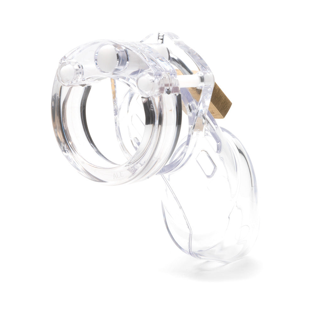 CB-6000 Clear Male Chastity device showcasing its lightweight clear design for comfortable containment.