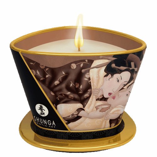 Shunga Massage Candle Intoxicating Chocolate 5.7 Oz with warm ambiance and luxurious massage oil.