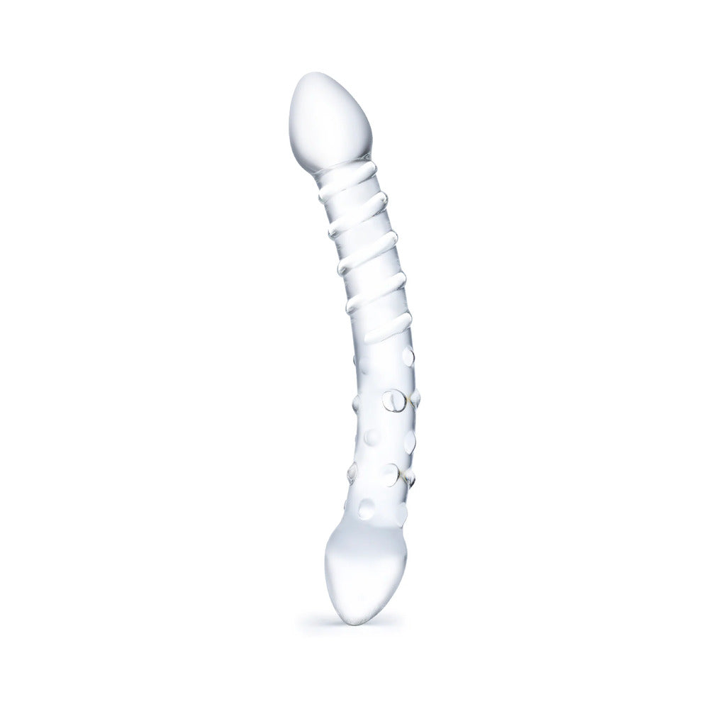 Double Trouble Glass Dildo 10 inches showcasing a beautifully crafted, double-ended design for shared pleasure.